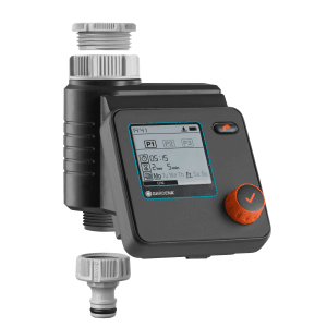 Gardena Bewässerungscomputer Select zur automatischen Gartenbewässerung mit Display und Drehknopf.