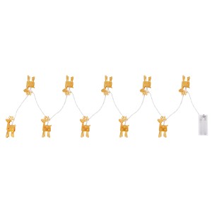 Goldene LED-Lichterkette mit 10 Rentieren aus Kunststoff, 165 cm lang, für den Innenbereich.