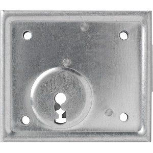 Abus Aufschraubschloss ASS BB mit Buntbartschlüssel, silberne Metallplatte mit Schlüsselloch.