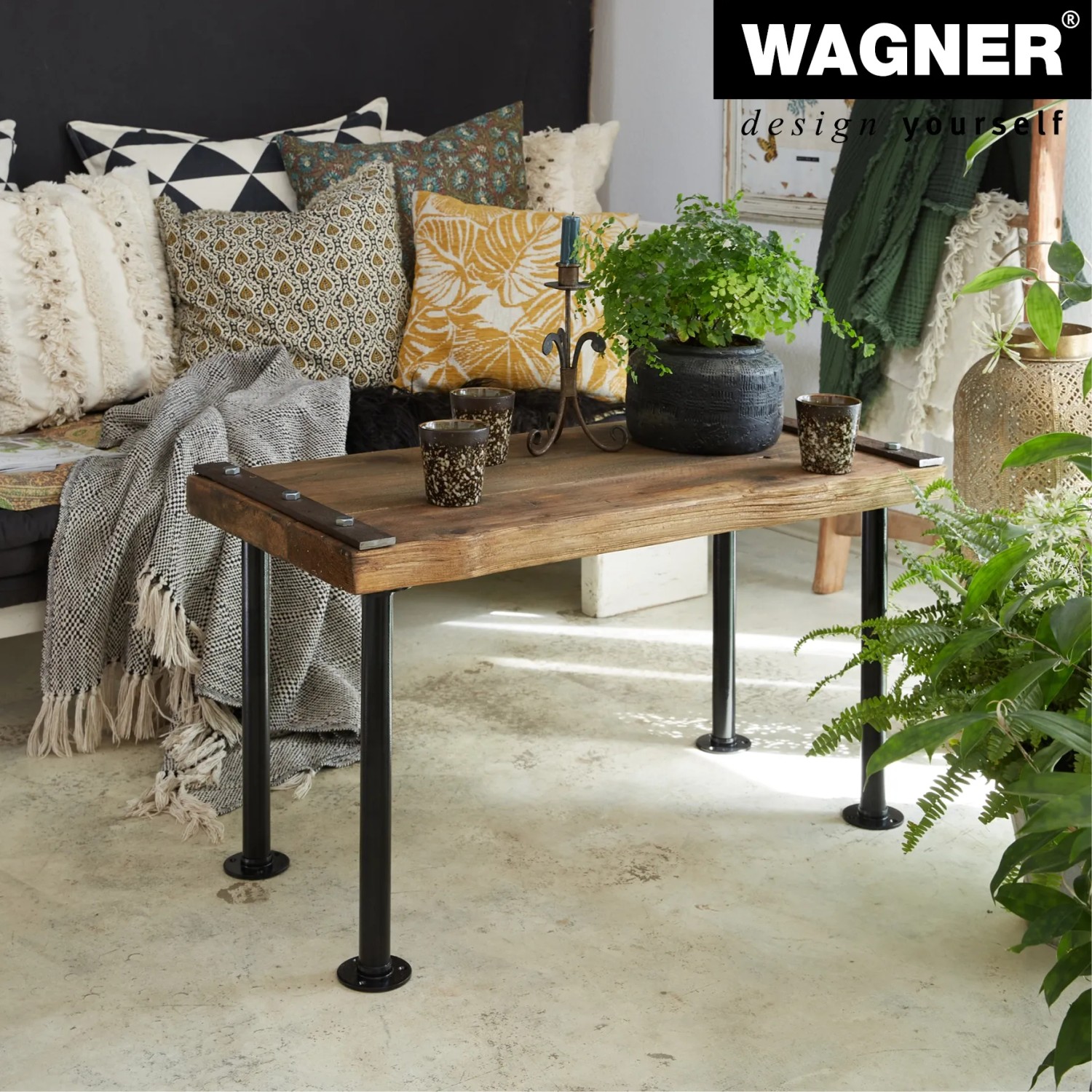 Wagner Möbelbein Industrial Pipe, Ø 32,5 mm, 400 mm, schwarz. Ideal für Möbelbau im Industrial Style.