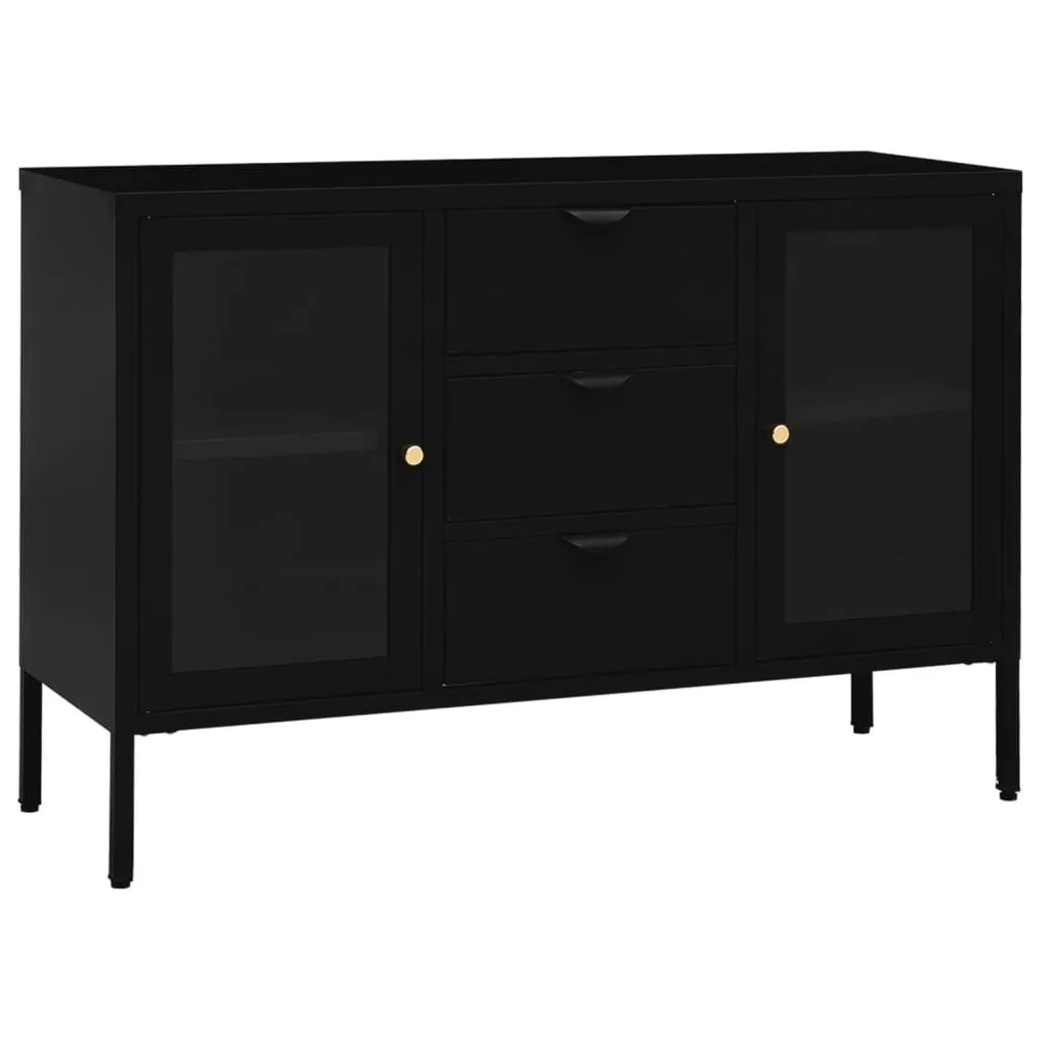 vidaXL Sideboard Schwarz 105x35x70 cm Stahl und Hartglas 336076