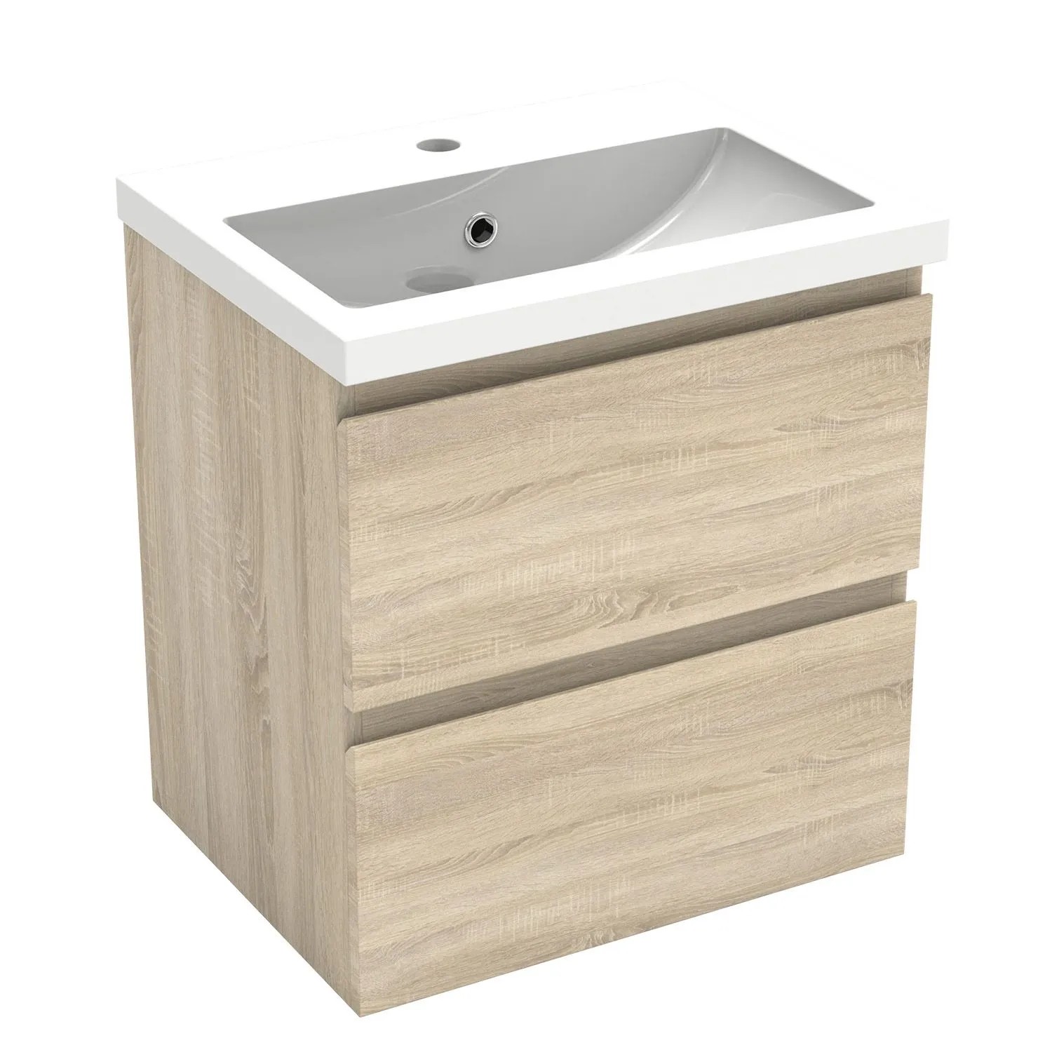 AICA Waschtisch mit Unterschrank 50 cm Aalst Badmöbel Set 2 tlg. Waschbecken mit Unterschrank Eiche Matt Softclose