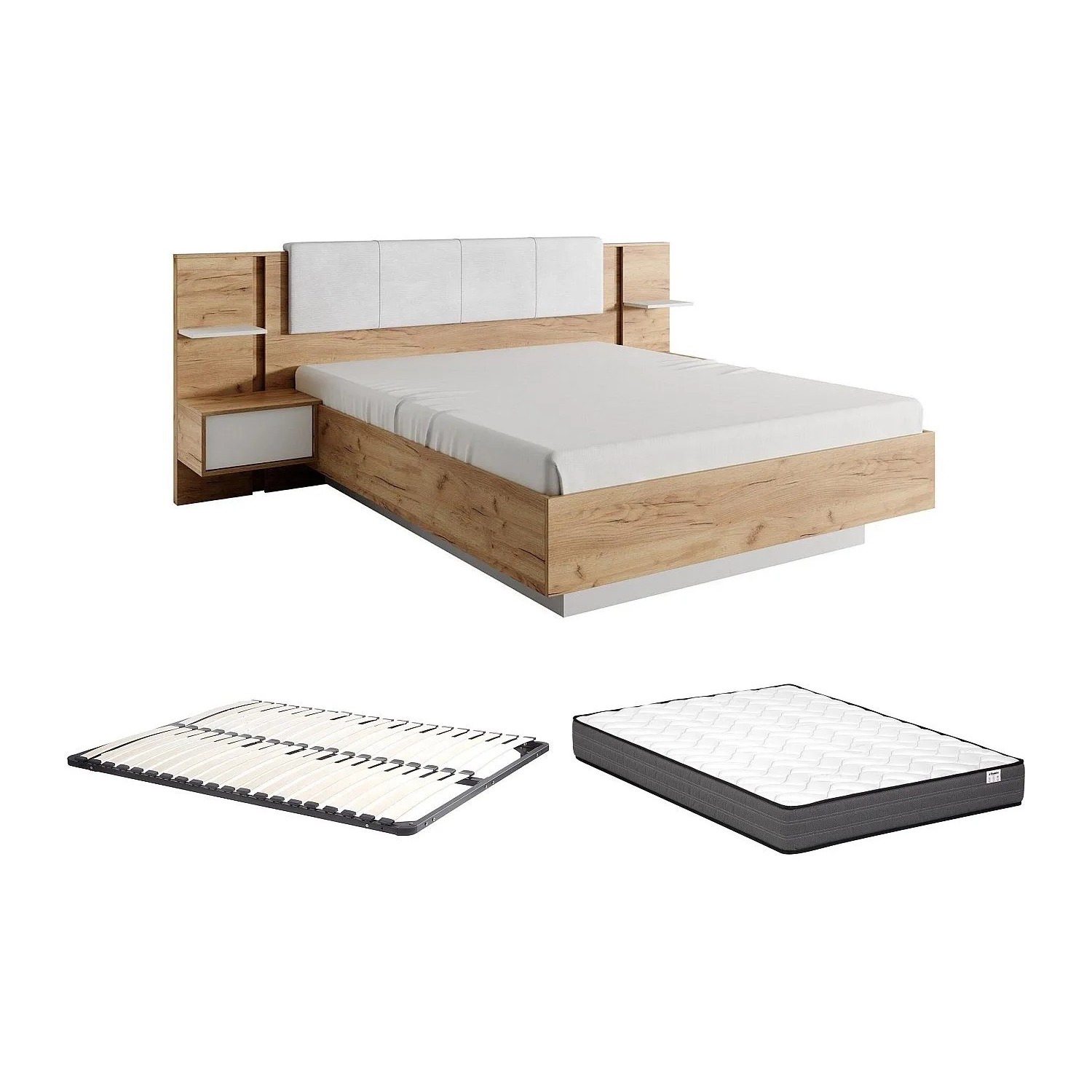 Vente-unique Bettrahmen Elynia Naturfarben Hell  Weiß 256.4 cm