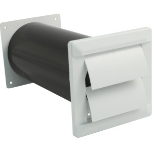 Marley Teleskopkanal System 125 mit Verschlussklappe für Mauerlüfter, weiß.