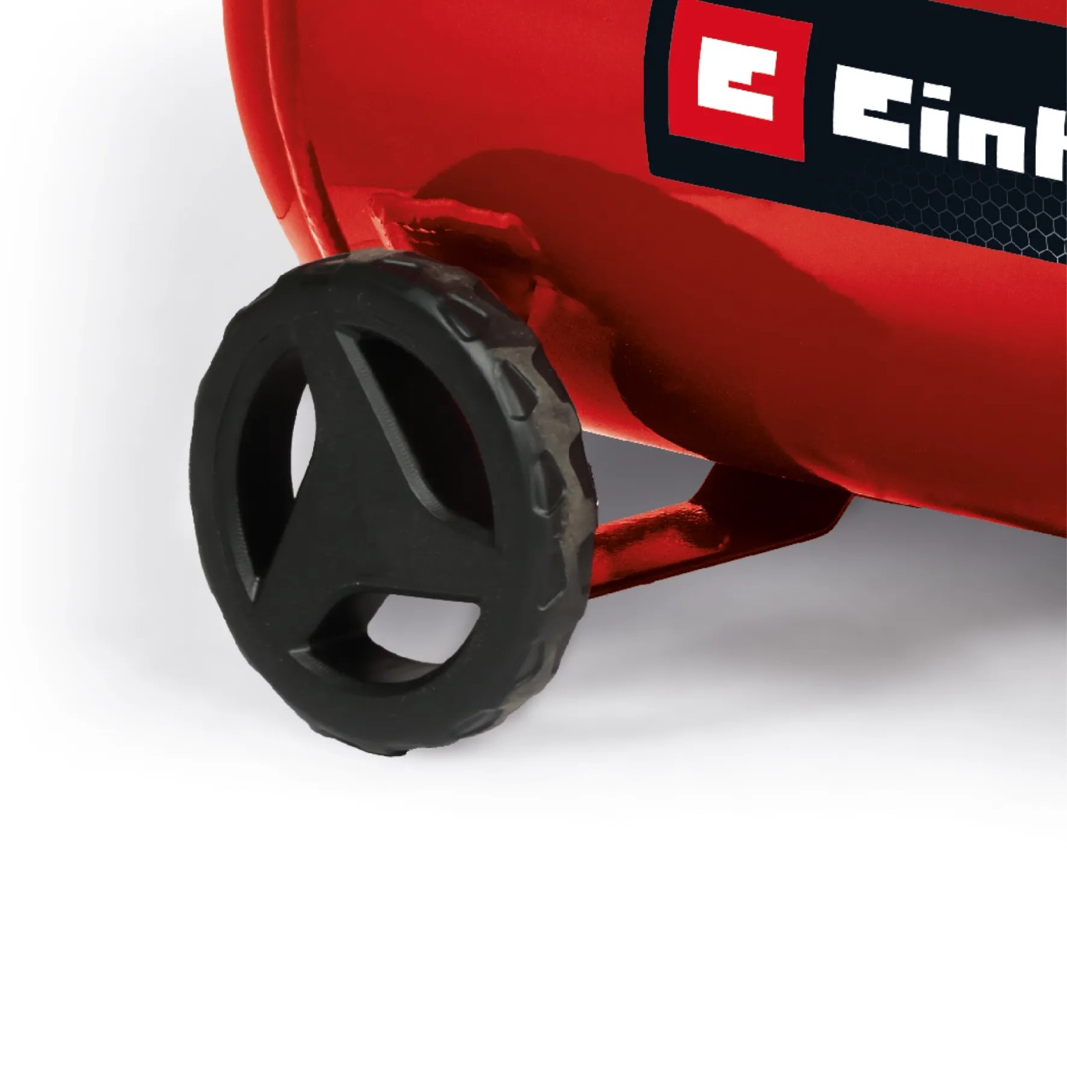 Detailaufnahme: Rotes Einhell Kompressor TC-AC 200/24/8 Rad. Mobiler Druckluftkompressor für Haus und Garage.