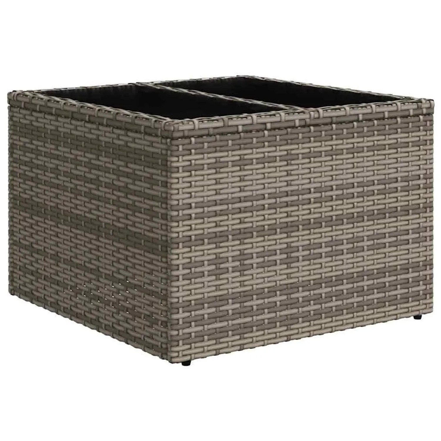 Grauer Poly Rattan Tisch, Teil des vidaXL Garten-Sofa-Sets.