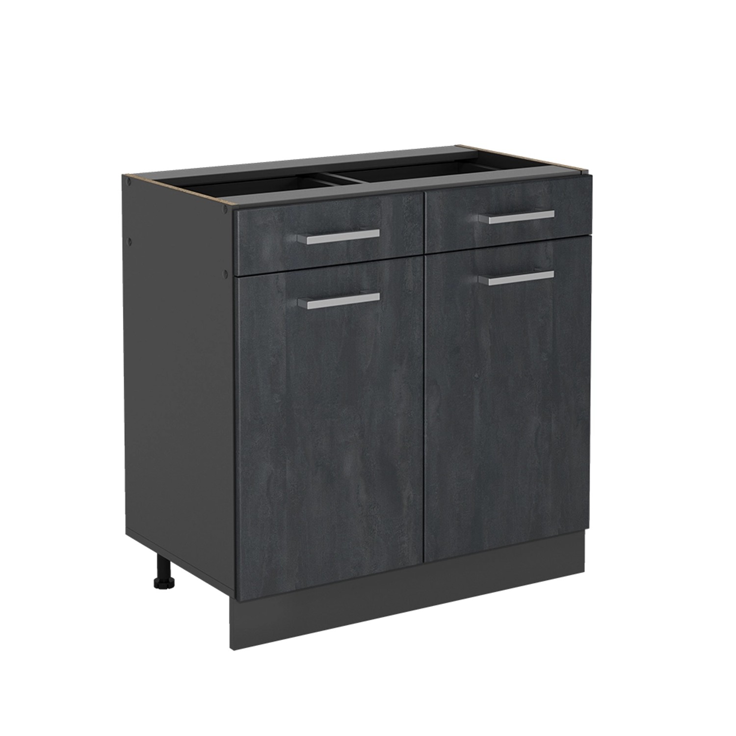 Vicco Küchenunterschrank R-Line Schwarz Beton 80 cm ohne Arbeitsplatte mit Anthrazit Korpus
