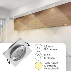 Oktaplex 6er Set Einbauleuchte Aluminium Lyon Schwenkbar 4000K Neutralweiß 380lm 4,8W Silber Deckenspot Eckig