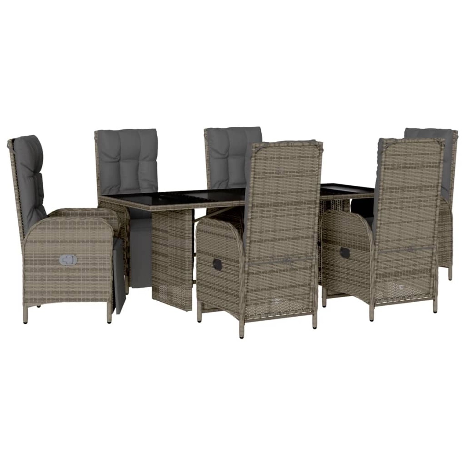 vidaXL 7-Tlg Garten-Essgruppe mit Kissen Grau Poly Rattan 3213532