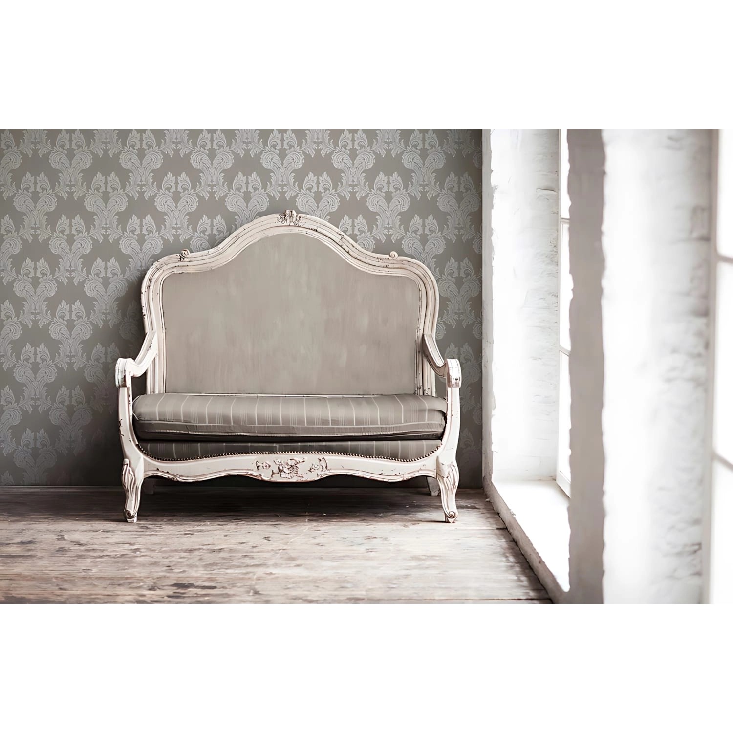 PROFHOME Textiltapete Barock grau-beige. Dekorative Tapete mit Muster im Wohnraum.