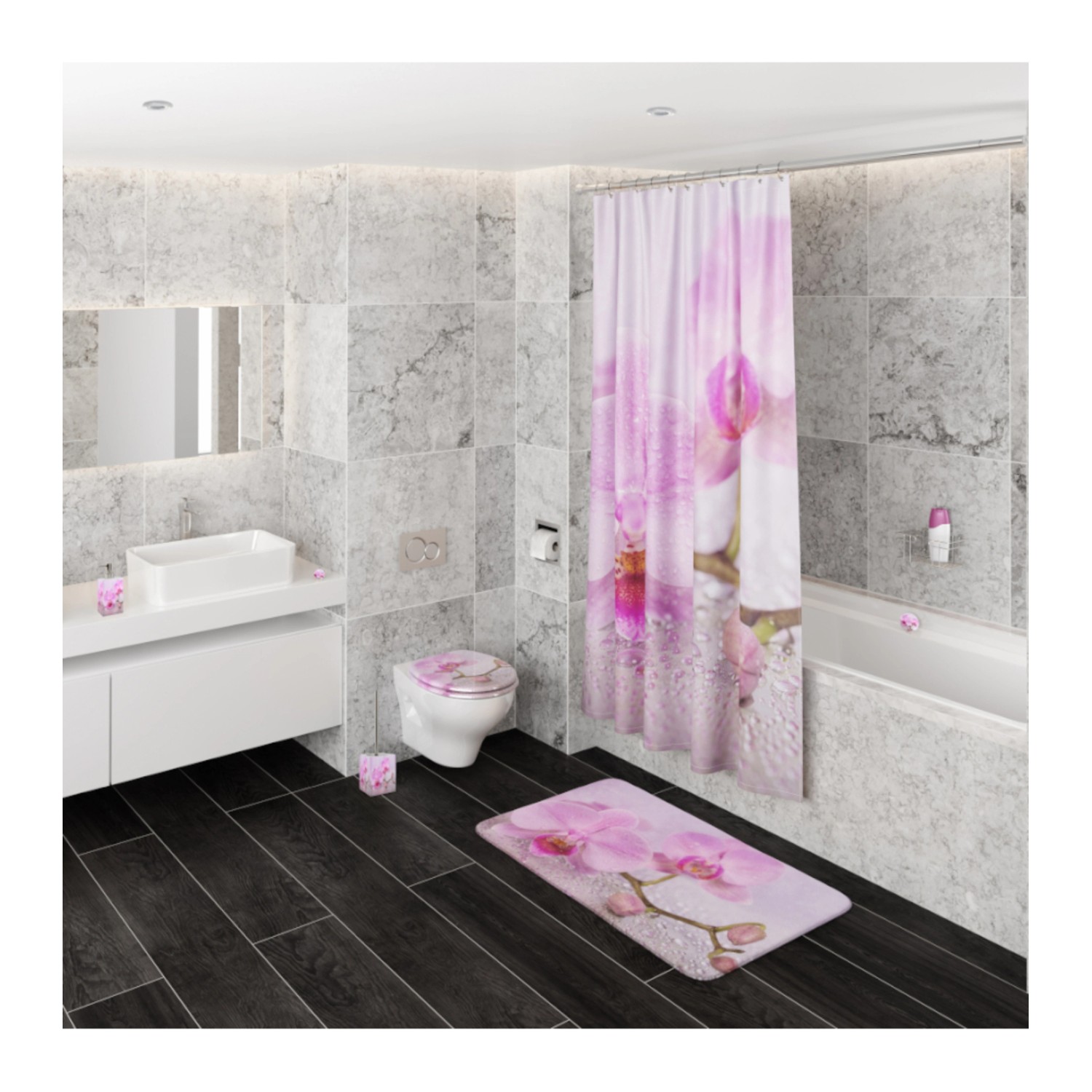 Sanilo WC-Sitz Blooming im Badezimmer-Set mit Orchideen-Design.