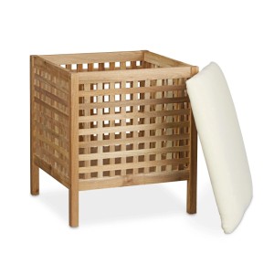 Relaxdays Badhocker Walnussholz Braun mit Wäschesammler 49 cm x 49 cm x 52 cm 5 kg