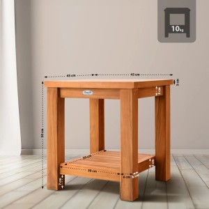 Quadratischer CLP Beistelltisch Keaton aus Teakholz, 45x45x50 cm, mit Ablage. Ideal für Wohnzimmer oder Garten.