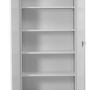 Weißer PROREGAL Stahlschrank mit 4 Fachböden, geöffnet, für Büro oder Homeoffice.
