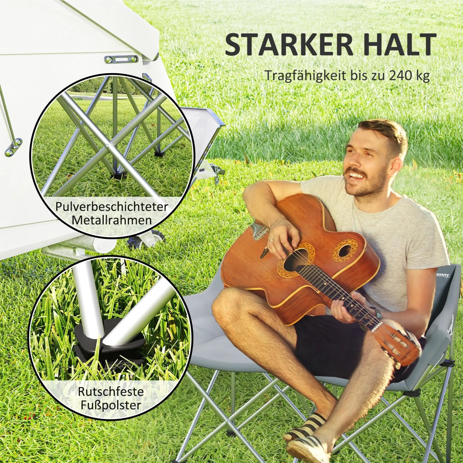 Outsunny Campingstuhl Metall Oxfordstoff Grau 120L x 57B x 95H cm_6