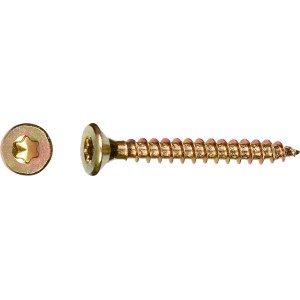 Gelb verzinkte Spanplattenschraube mit Senkkopf und TX-Antrieb, 4x25 mm, 25 Stück.