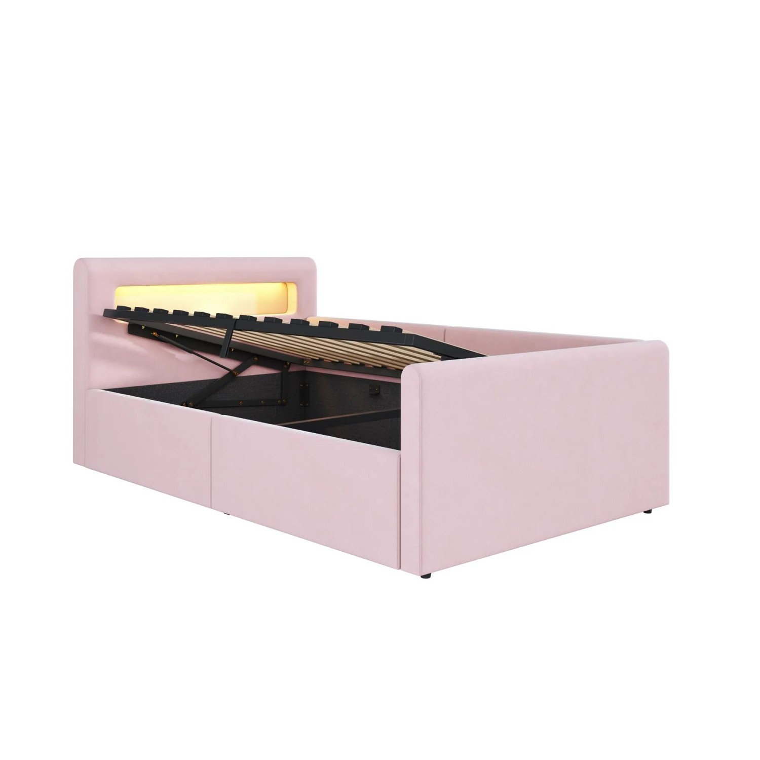 okwish Kinderbett 90x200cm mit LED Stauraum Einzelbett Rosa ohne Matratze