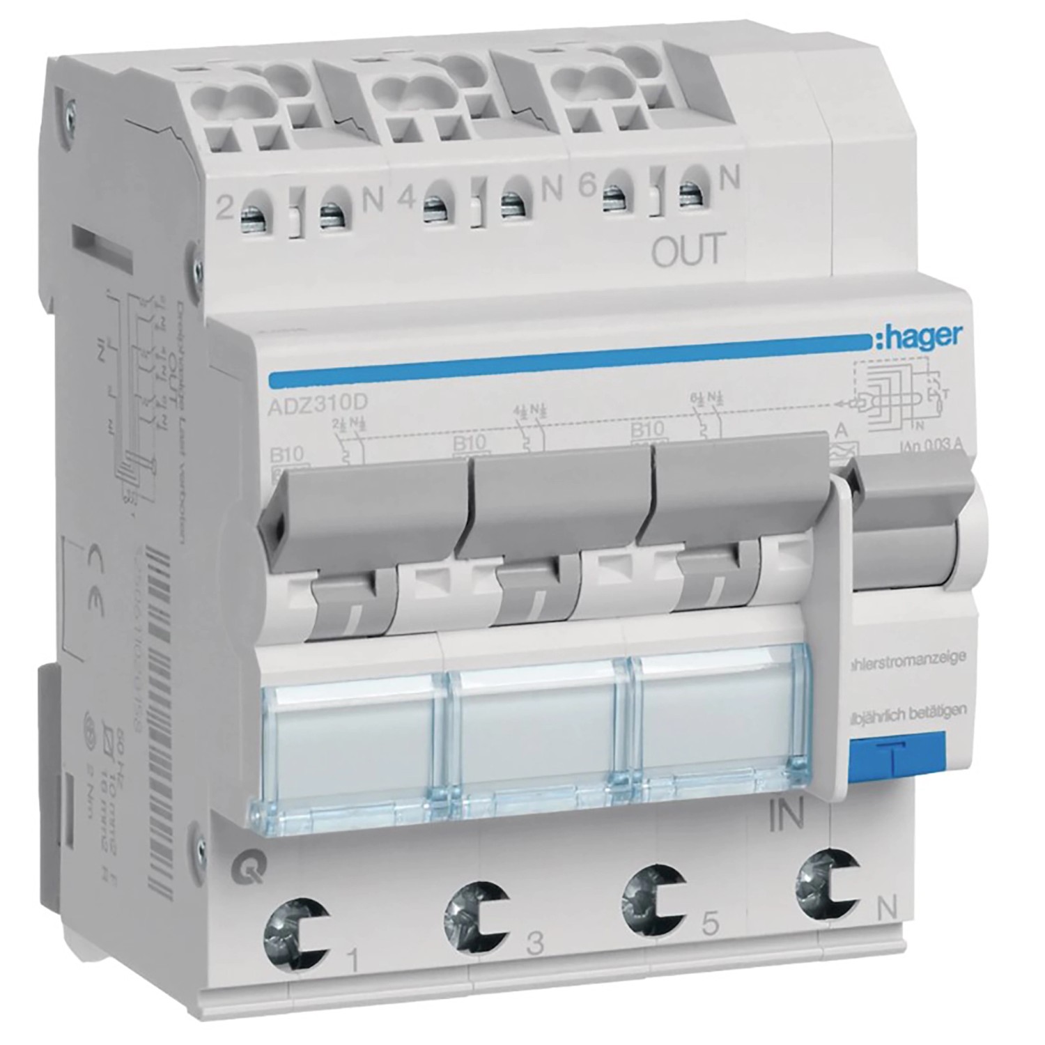 Hager Fehlerstrom- Leitungsschutzschalter B-10A/3P+N