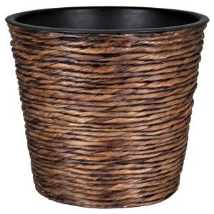 A.H.G. Übertopf Sticking Roll, Ø 40cm, waschbraun, aus Wasserhyazinthe mit schwarzem Kunststoffeinsatz.