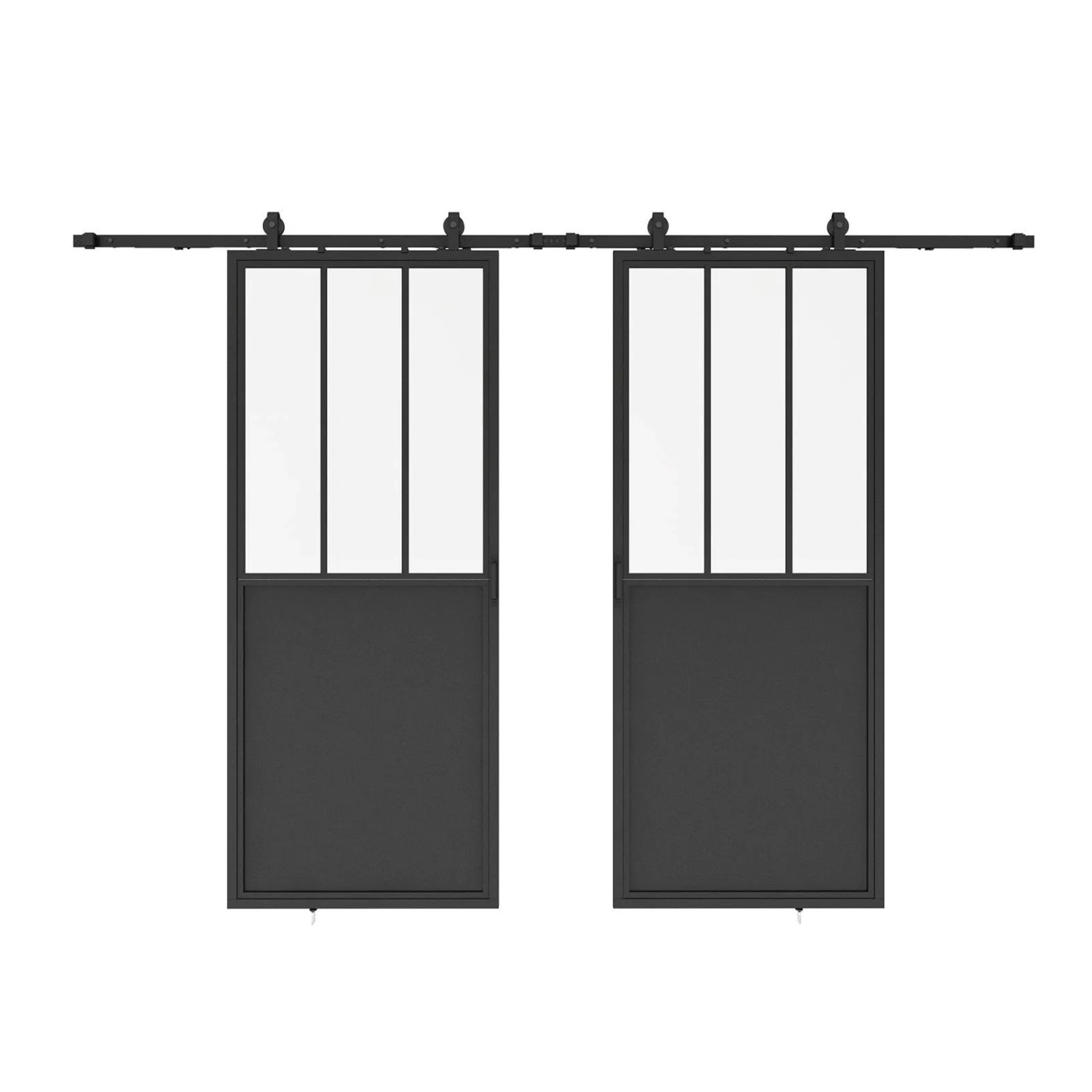 inova Loft Glasschiebetür 1800 x 2150 mm 3 Felder Kickplatte Klarglas Komplettset aus Stahl in Schwarz inkl. 2Seitiger Softclose