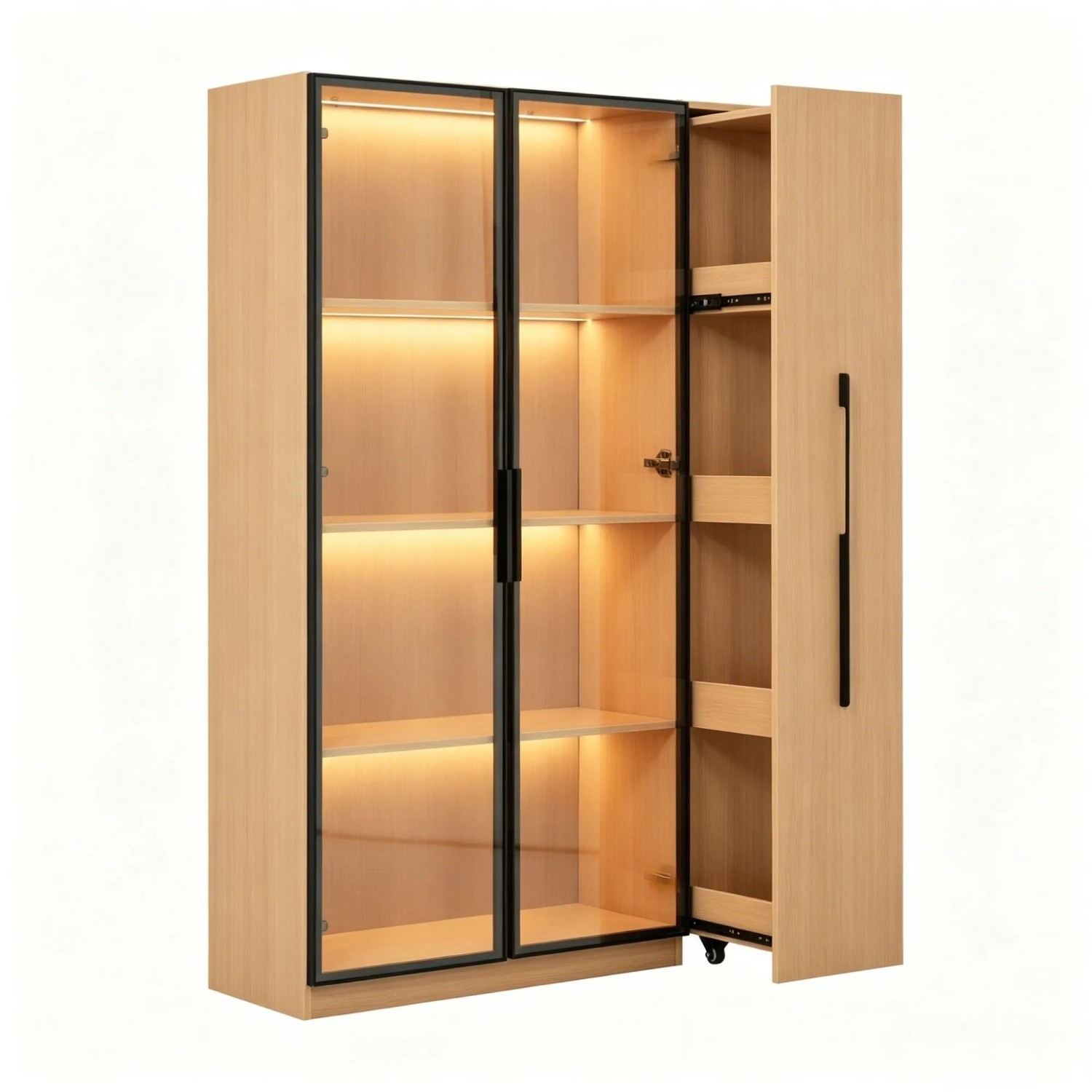 Merax Multifunktionsschrank 110,5x35x160cm LED Glasvitrine