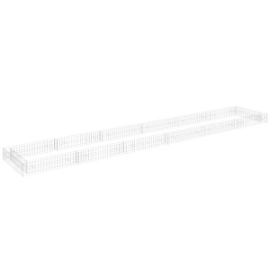 Leere, silberne Gabionen-Hochbeet-Stahlkonstruktion 600x100x20 cm für den Garten.