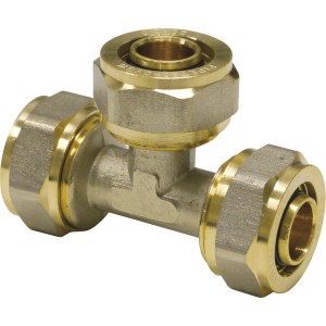 PIPETEC Schraub-T-Stück 16-20 mm, Klemmfitting aus Messing für Wasser-, Heizungsinstallation.