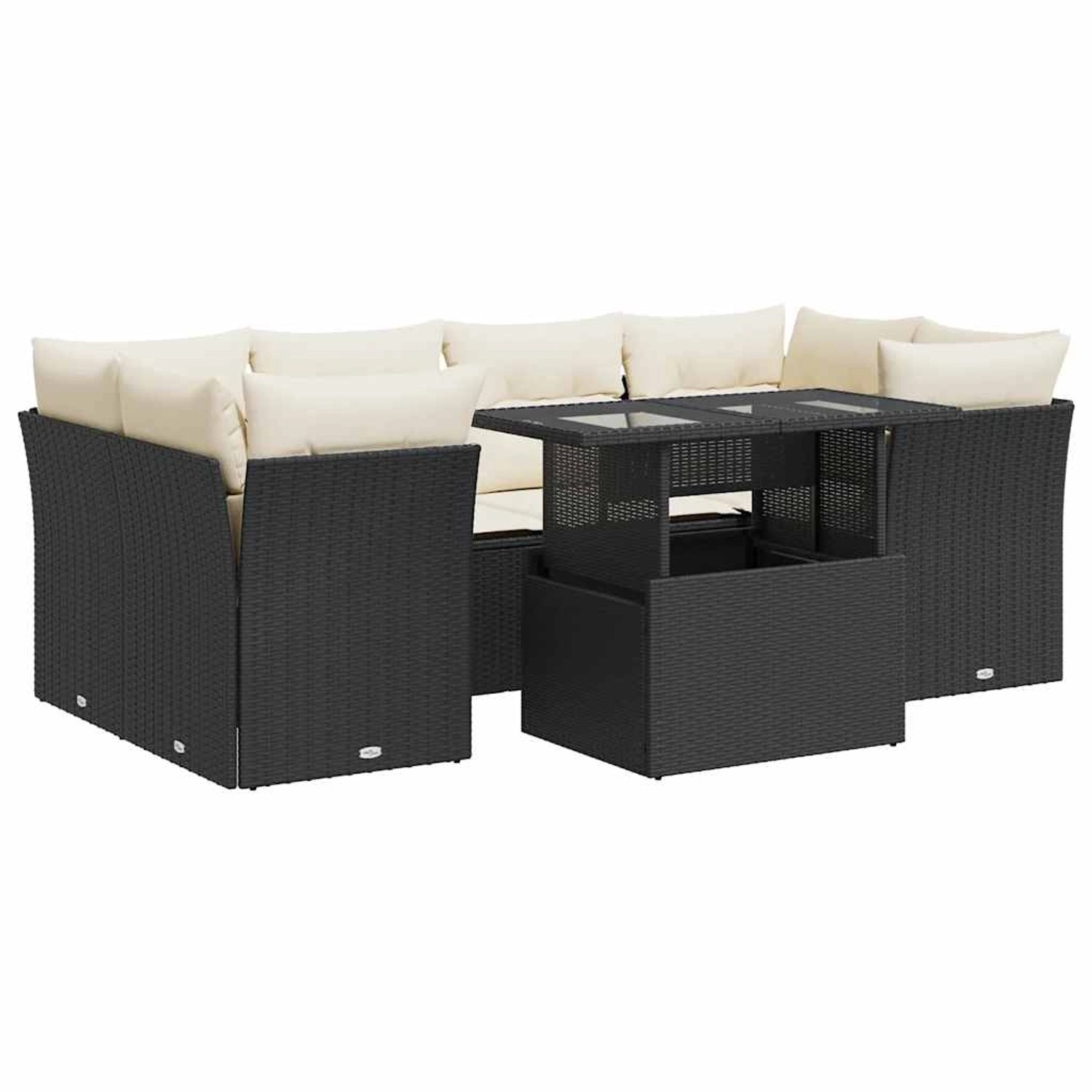 vidaXL 7-Tlg Garten-Sofagarnitur mit Kissen Schwarz Poly Rattan 3326107 günstig online kaufen