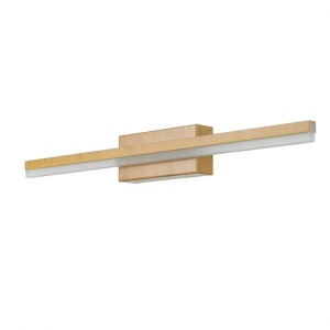 Moderne LED Bad-Wandleuchte in Holzoptik, 50cm breit, aus Edelstahl und Acrylglas.