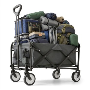 Relaxdays Bollerwagen Stahl Grau Faltbar Höhenverstellbar 64 cm x 50 cm x 72 cm 6,5 kg