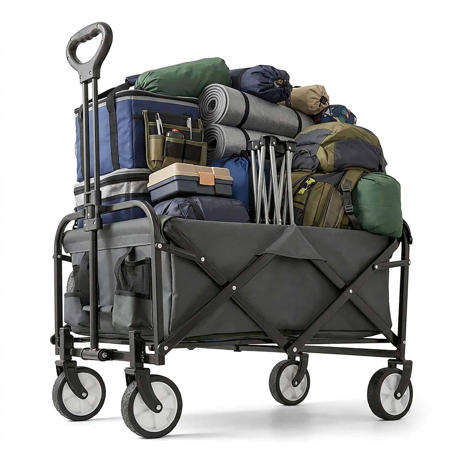 Relaxdays Bollerwagen Stahl Grau Faltbar Höhenverstellbar 64 cm x 50 cm x 72 cm 6,5 kg