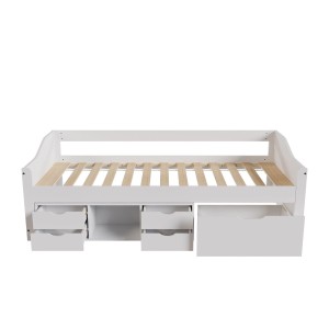 Weißes Juskys Kinder Funktionsbett Nalu 90x200 cm mit Schubladen und Lattenrost.