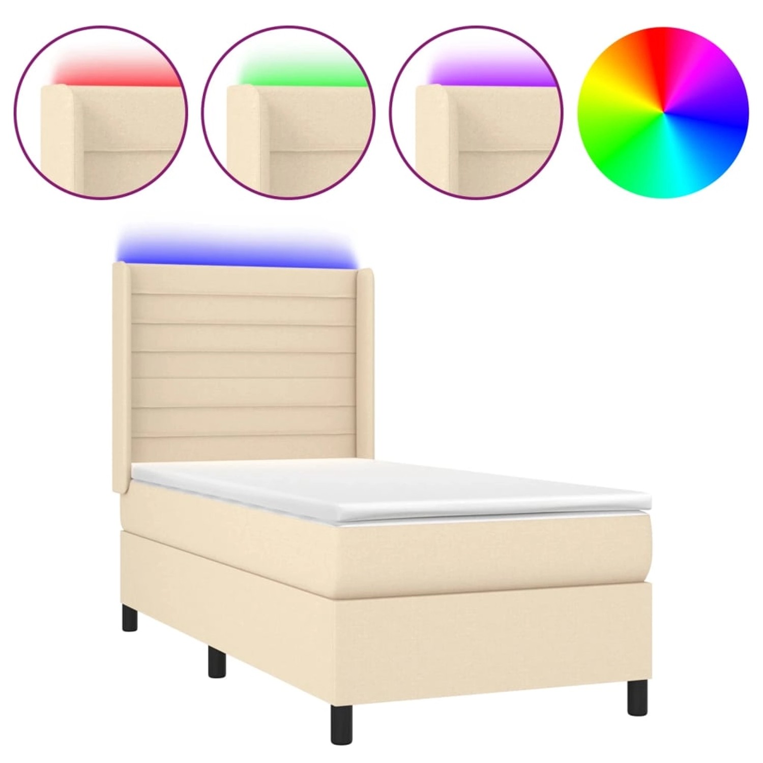 vidaXL Boxspringbett mit Matratze & LED Creme 90x190 cm Stoff 3138362 günstig online kaufen