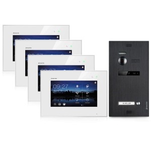 Balter EVO Video-Türsprechanlage für Einfamilienhaus mit 4x 7 Zoll Monitor Weiß-Schwarz
