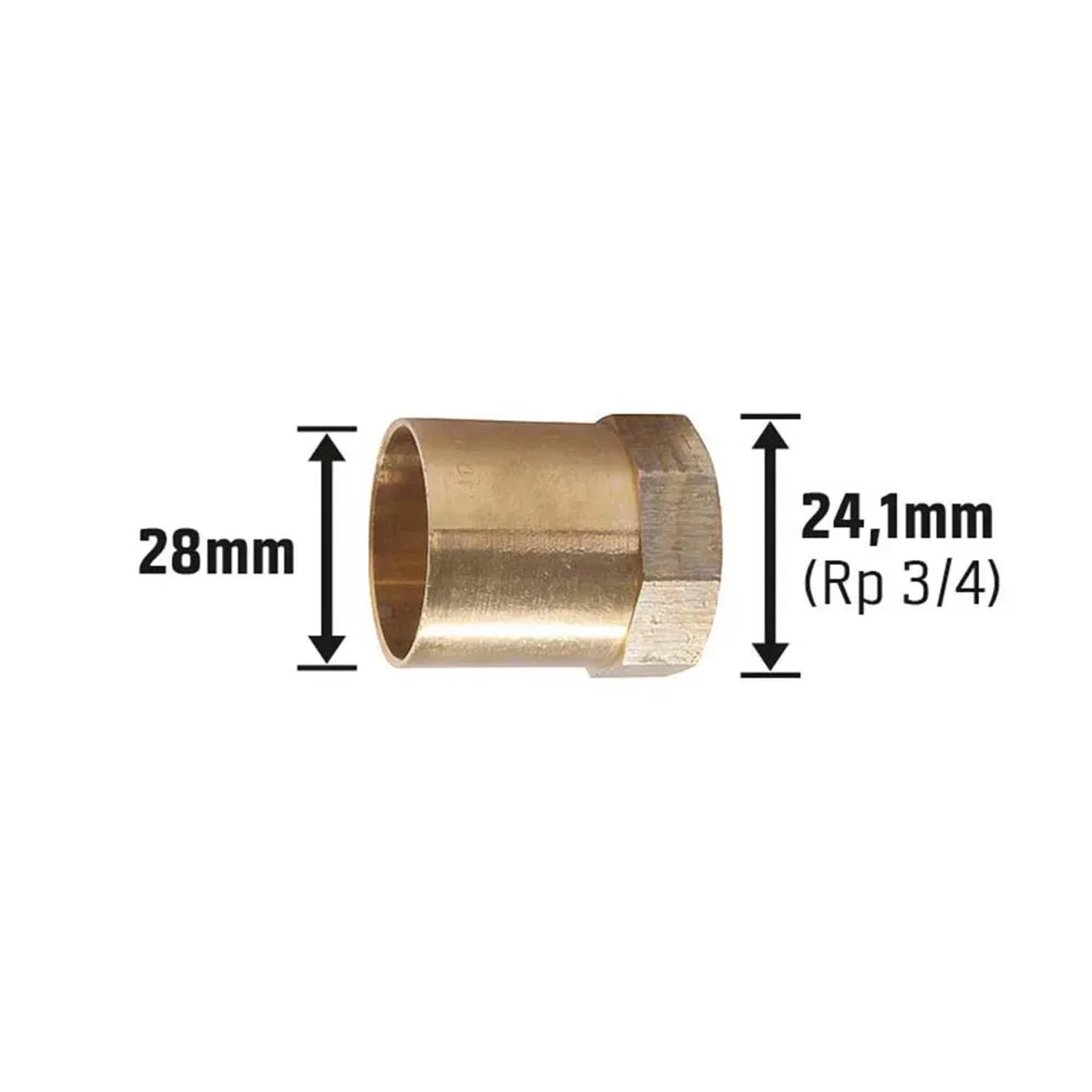 Löt-Übergangsmuffe aus Rotguss, 28 mm x 24,1 mm (Rp 3/4), für Kupferrohre.