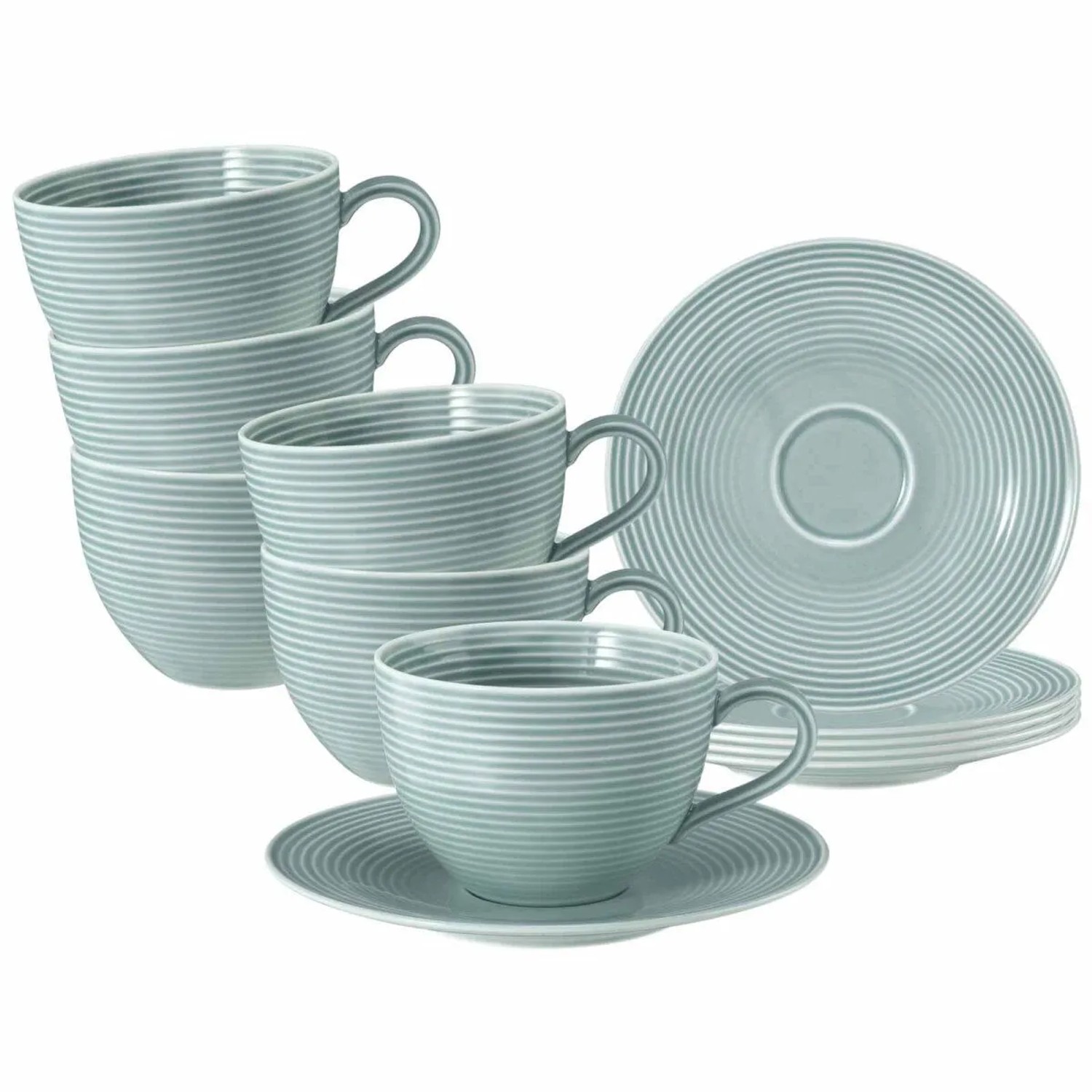 Seltmann Weiden Beat Color Glaze Milchkaffeetassen mit Untertassen 6er Set Arktisblau