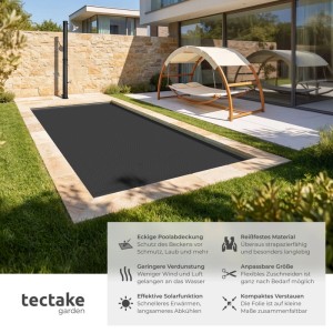 Tectake Pool Solarfolie  Rechteckig und Selbstschwimmend Zuschneidbar 366 x 732 cm 366 x 732 x 1 cm Schwarz