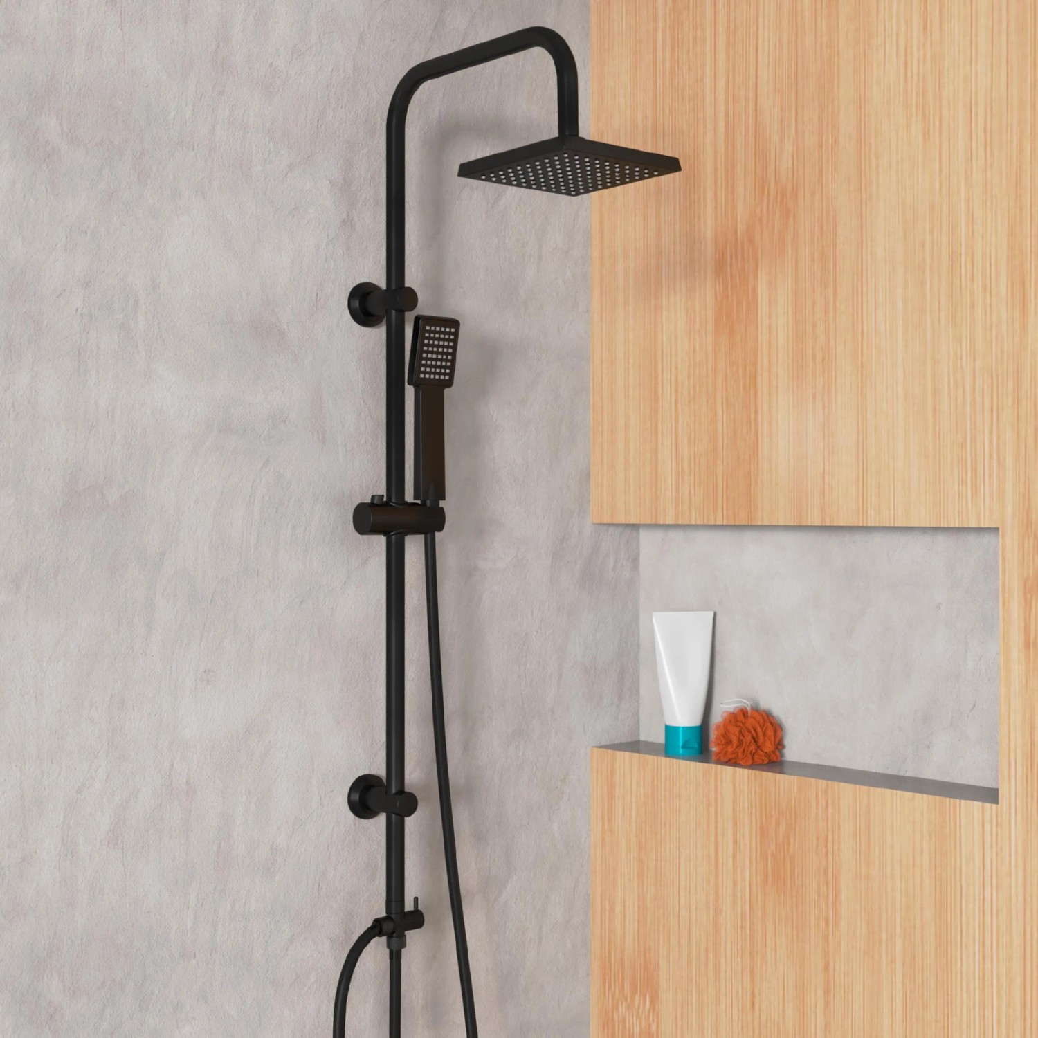 Eisl Überkopf-Brauseset Easy Energy, schwarz matt, mit Regendusche und Handbrause.