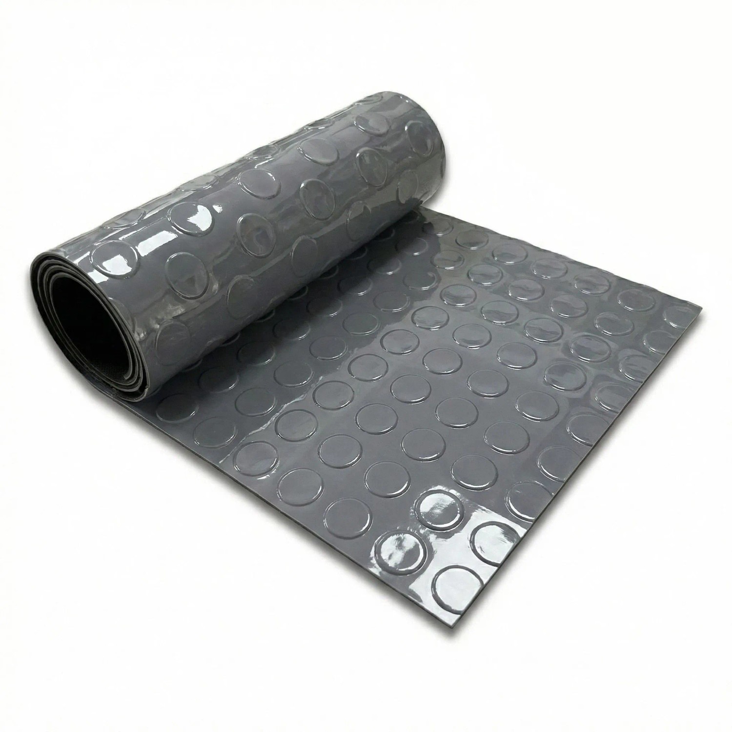 Floordirekt PVC-Bodenbelag Coin Mirror Flachnoppen Rutschfest Dunkelgrau 110 x 300 cm