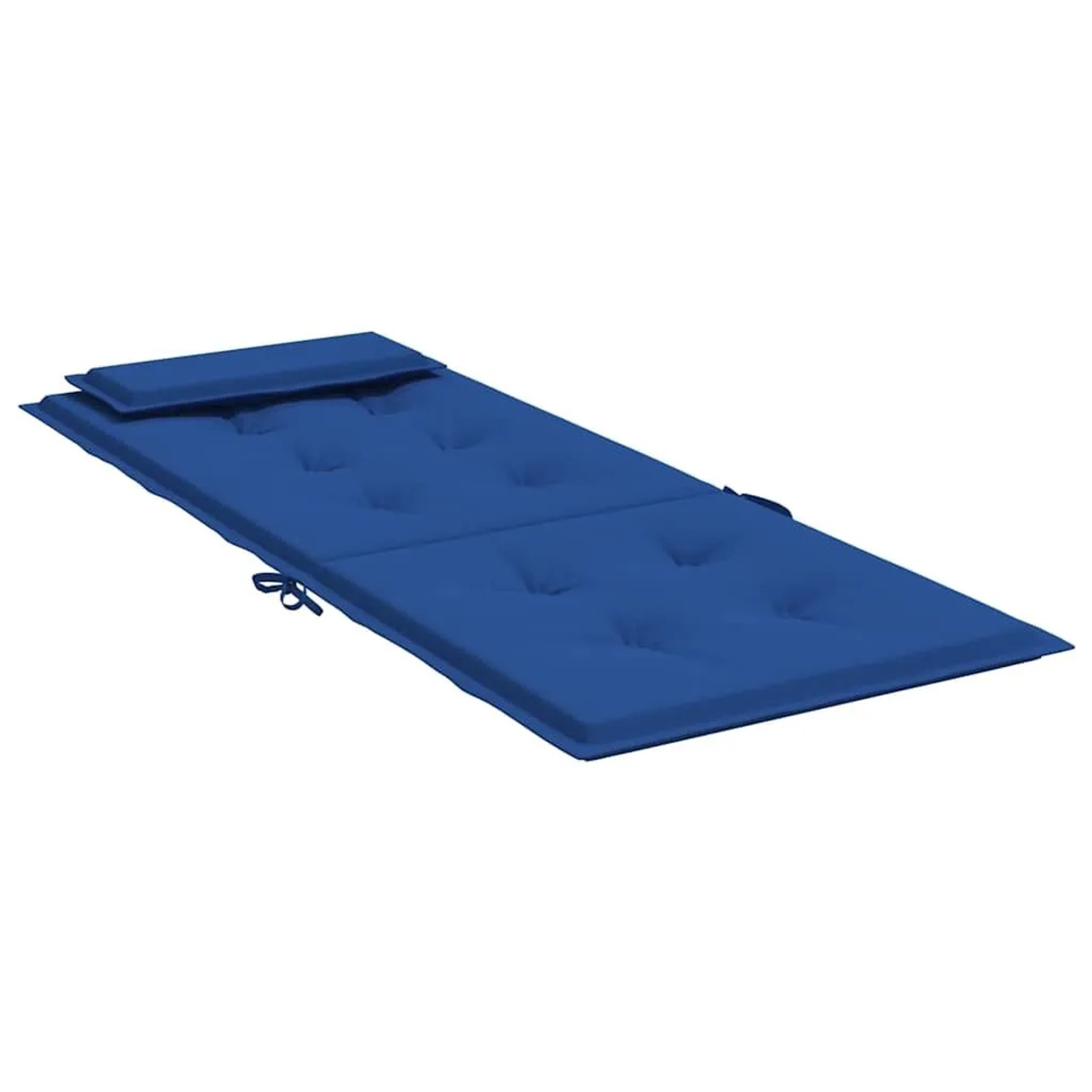 Königsblaue Hochlehner-Auflage aus Oxford-Gewebe mit Kopfpolster und Bindebändern für Gartenstühle.