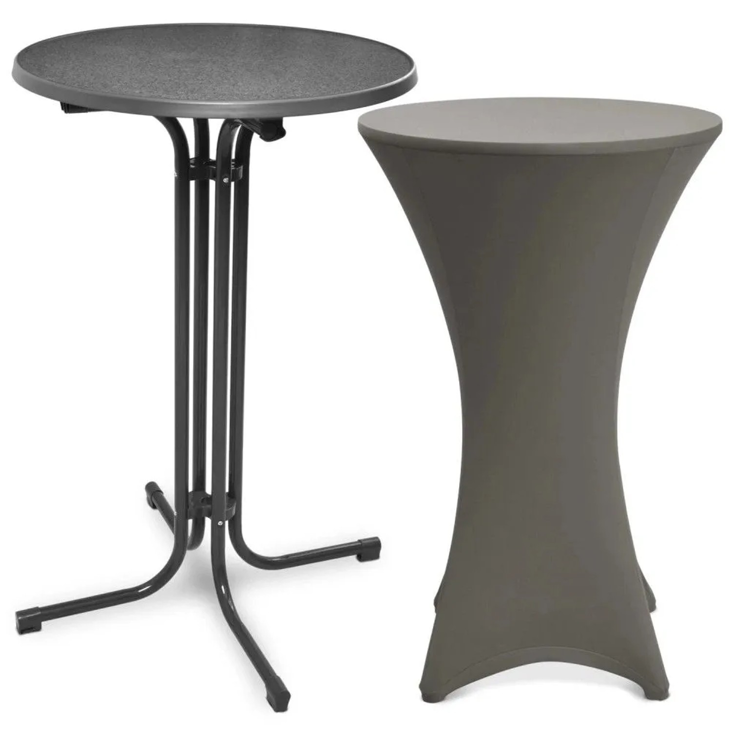 Beautissu Bellini Stehtisch Ø 80cm Grau mit Stella Stehtischhusse Ø 80cm Anthrazit
