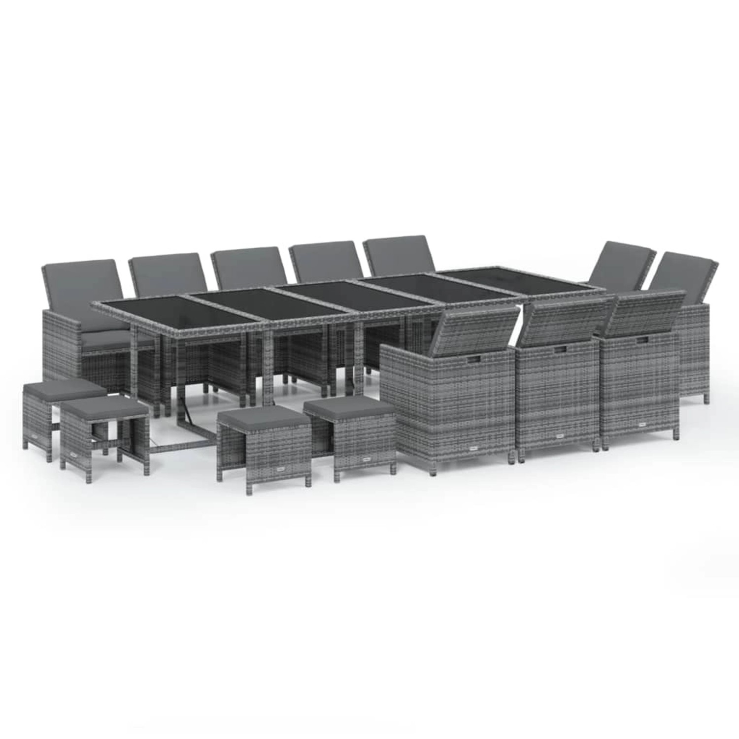 vidaXL 15-Tlg Garten-Essgruppe mit Kissen Poly Rattan Grau 3095592 günstig online kaufen