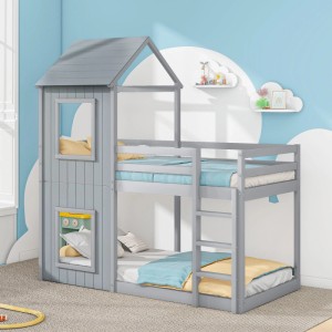 okwish Etagenbett 90×200 Kinderbett mit Leiter und Baldachin ohne Matratze
