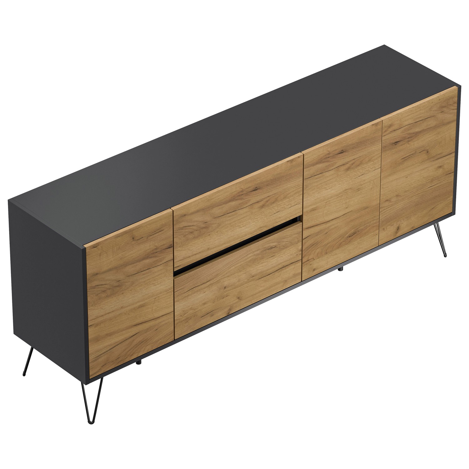 Posseik Sideboard Industrial I 2 Schubladen 3 Türen 180 cm Grafit Eiche Fro günstig online kaufen