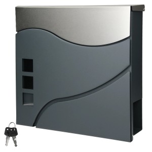 Moderner ECD Germany Design Briefkasten in Anthrazit/Silber mit Zeitungsfach.