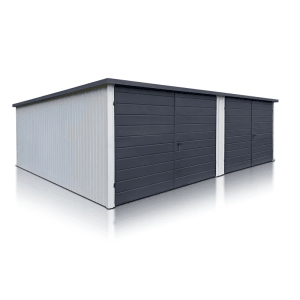 Liderstal Doppelgarage Standard aus Blech 700 x 500 cm Pultdach Doppelflügeltor Weiß