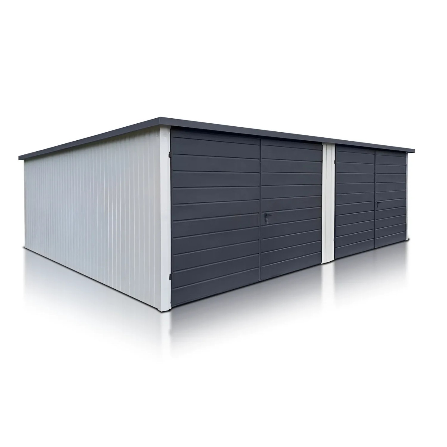Liderstal Doppelgarage Standard aus Blech 700 x 500 cm Pultdach Doppelflügeltor Weiß