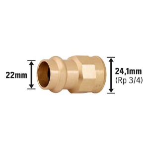 Übergangsmuffe aus Rotguss, 22 mm x 24,1 mm (Rp 3/4), für Pressfittings.