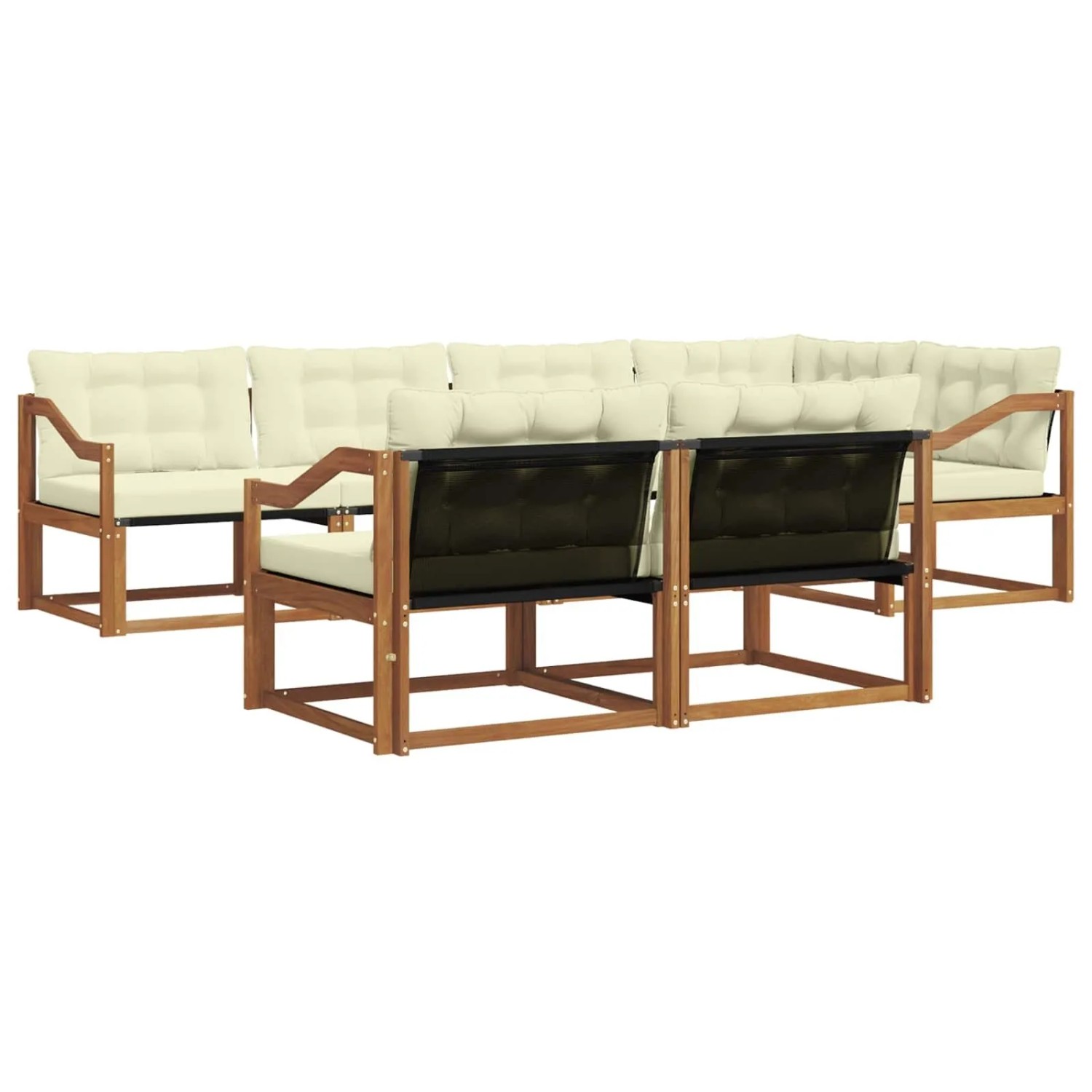 vidaXL Outdoor-Sofagarnitur mit Kissen 7-Tlg Natur und Creme 3369561