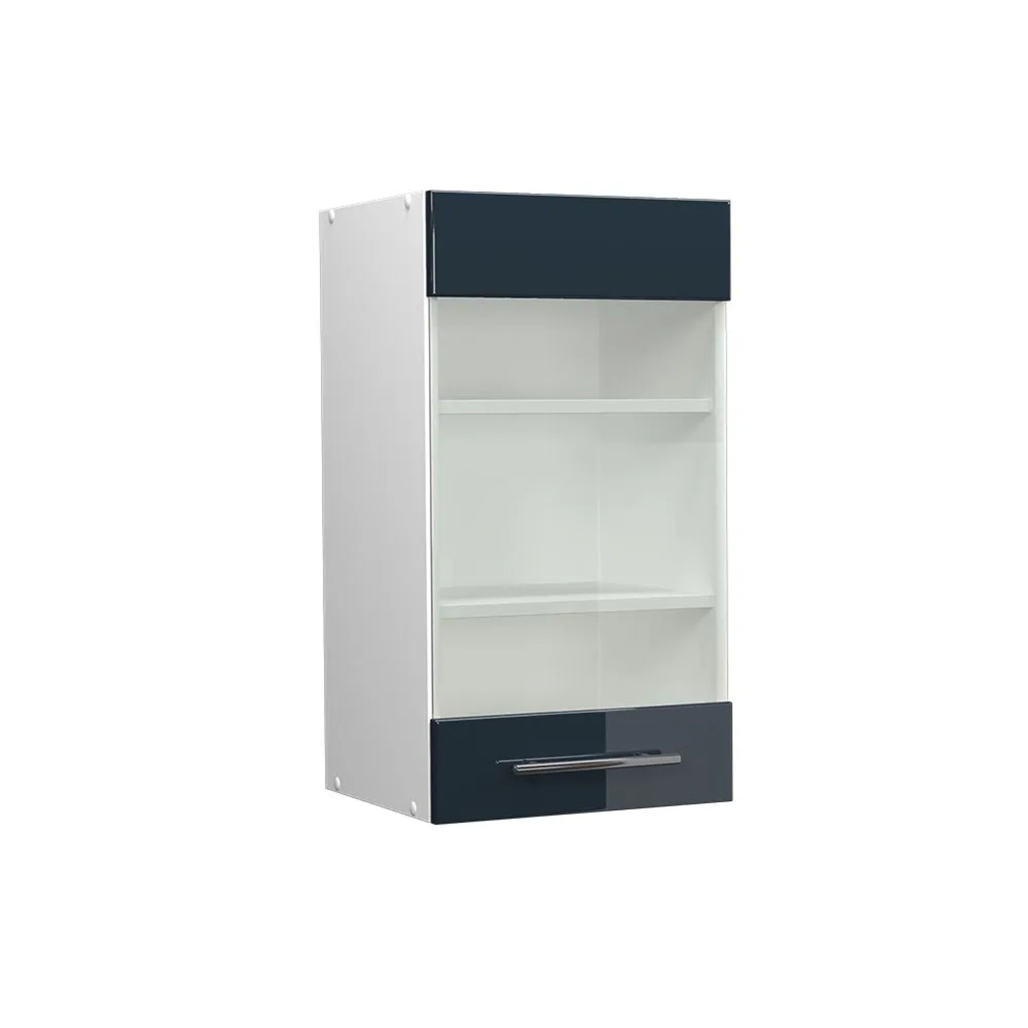 Vicco Küchenglasschrank Fame-Line Glashängeschrank DunkelBlau Hochglanz Weiß 40 cm